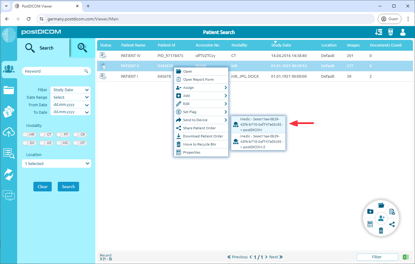 Sending Images To Another PACS System Or DICOM Workstation